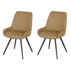 1 Kit 2 Cadeiras Giratorias Aline Rivatti 52 cm -Largura- Estofado em PU Caramelo e Base em Aco Marrom